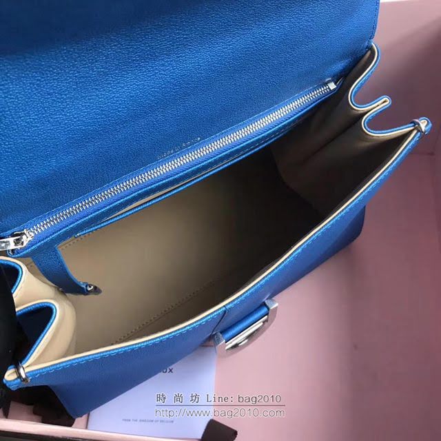 DELVAUX女包 2019春夏最新色 專櫃原廠皮 德爾沃女手提包 DV0028螢光藍 中號 Delvaux單肩斜挎包  fcs1156